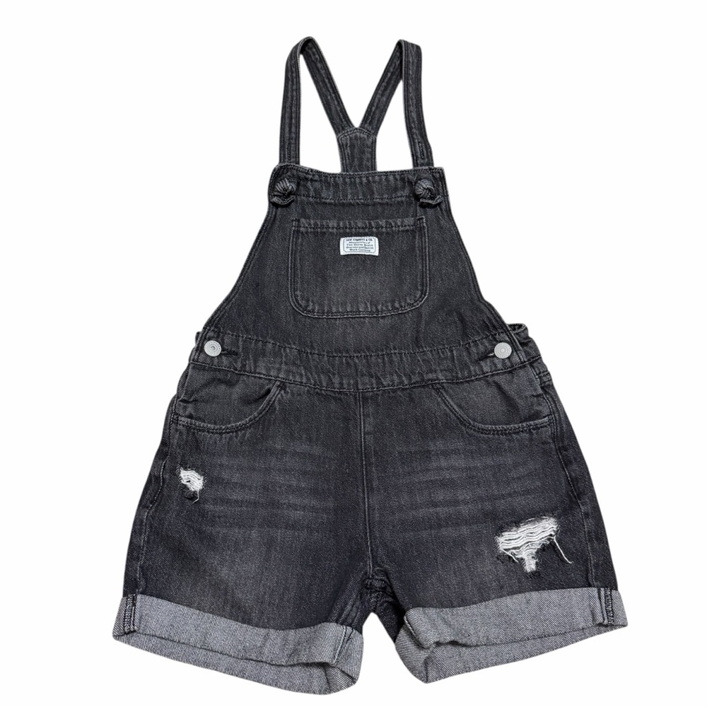 Levi's Girls Knot Strap Distressed‎ Black Denim Shortalls Overalls | Size 12 Reg